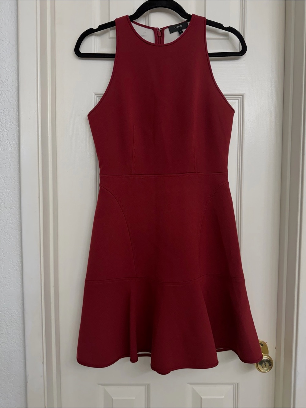 7179 Theory Sleeveless Red Flared Mini Dress